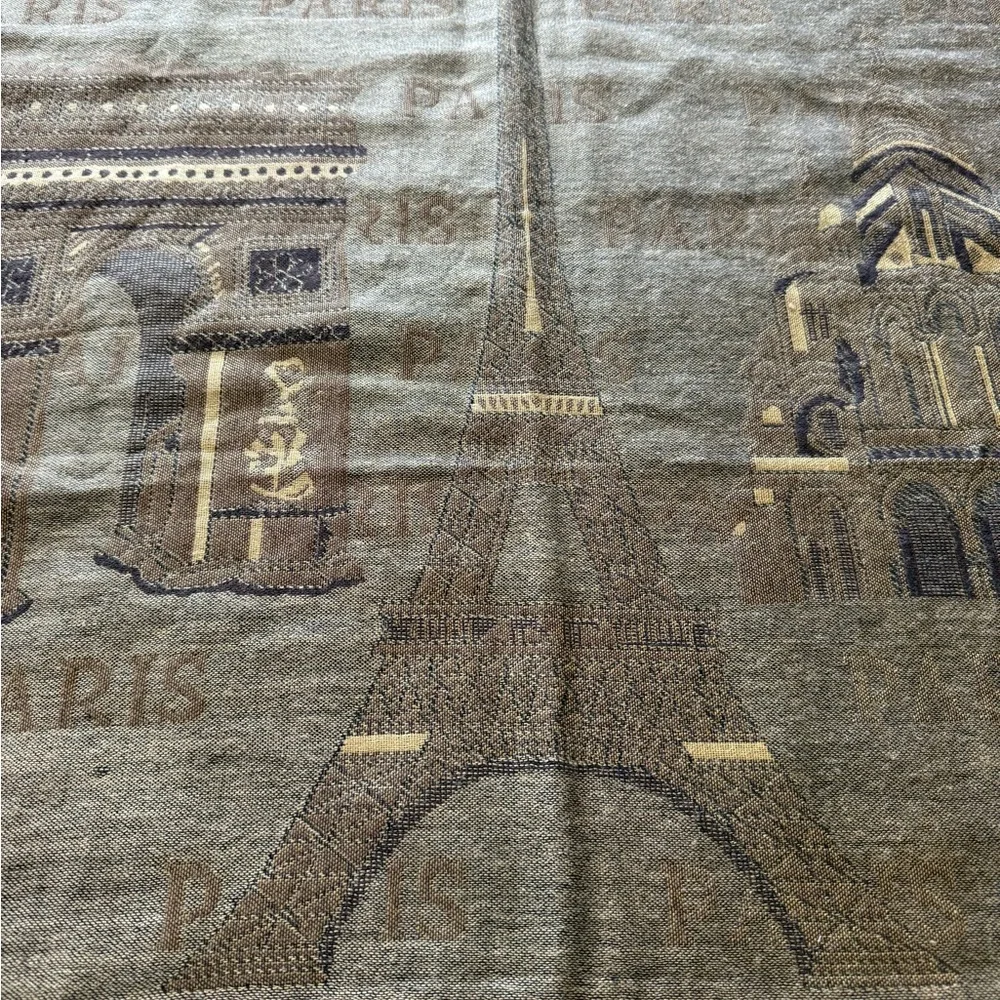 PARIS SCARF SHAWL WRAP VISCOUS BROWN BEIGE FRINGES EIFFEL  TOWER ARC DE TRIOMPHE